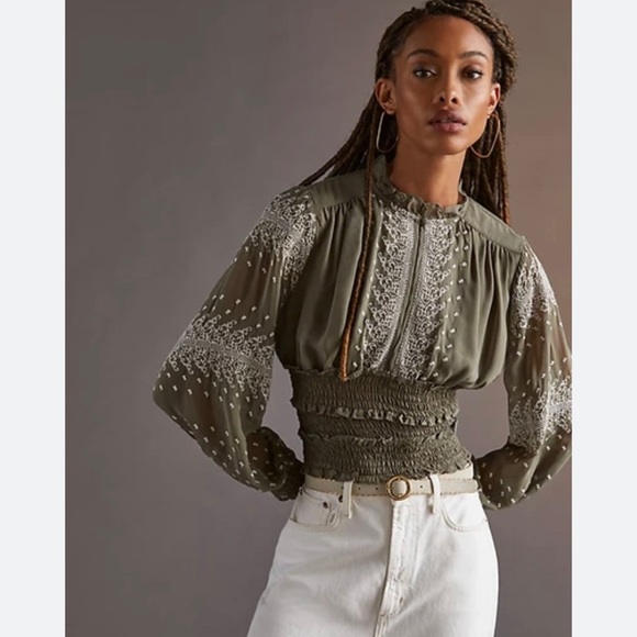 Anthropologie Tops - NWT Anthropologie Embroidered Puff Sleeve Blouse💋